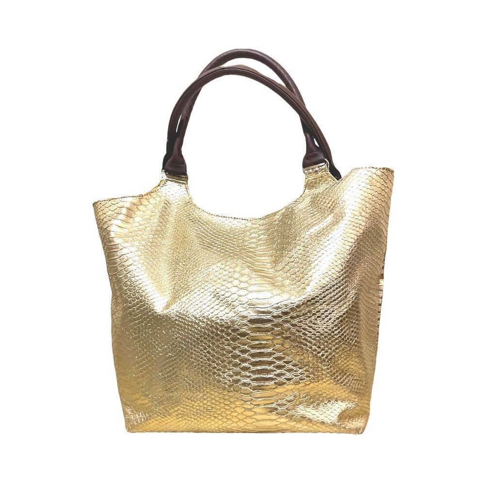 NEIMAN MARCUS Gold Python Embossed Tote - Picture 4 of 10